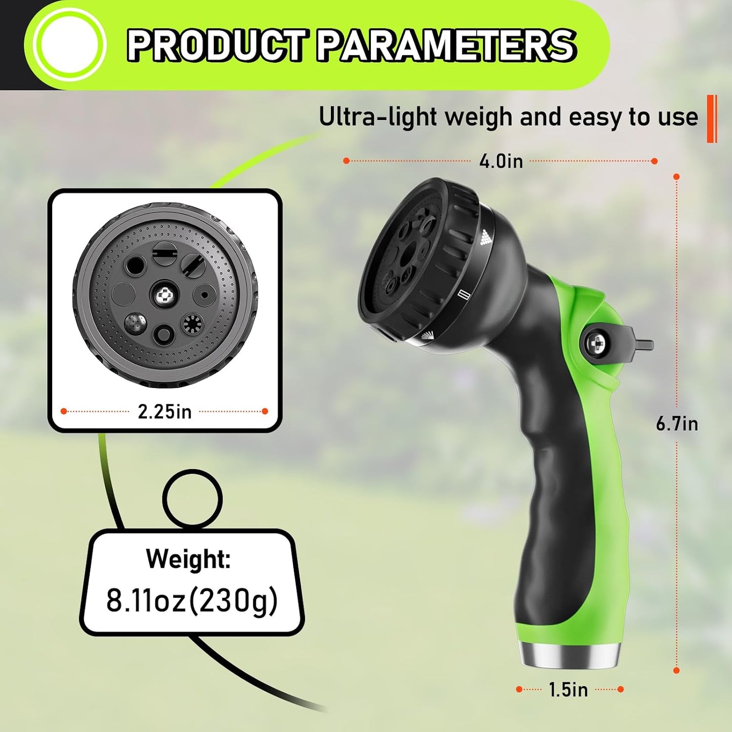 Garden Hose Nozzle with 8 Adjustable Spray Patterns, ABS Hose Sprayer Nozzles with Thumb Control On Off Valve for Easy Flow Control, Use for Watering Plants & Lawns, Washing Cars & Pets