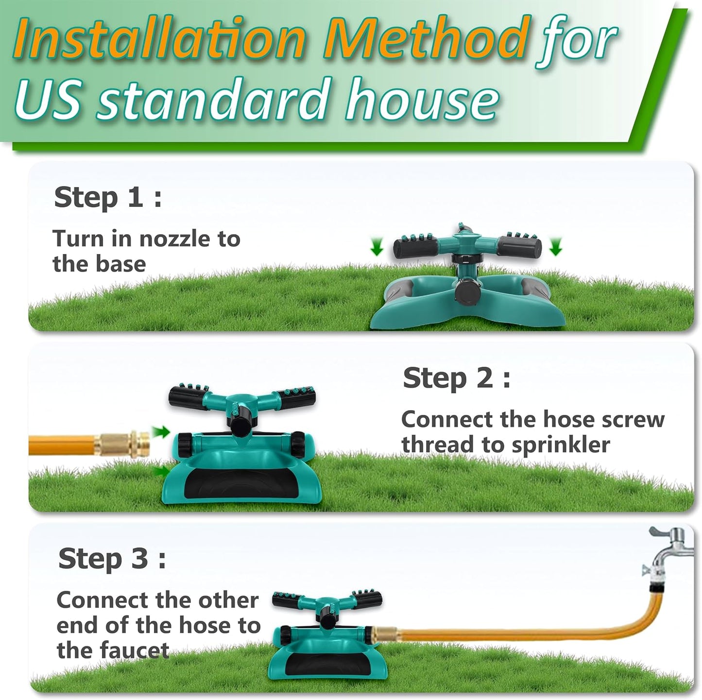 Sprinklers for Yard, 360° Rotating Lawn Sprinkler, Water Saving Sprinkler for Large Area Coverage, Multifunctional Sprinklers for Lawn, Garden, Kids, Pets Playing