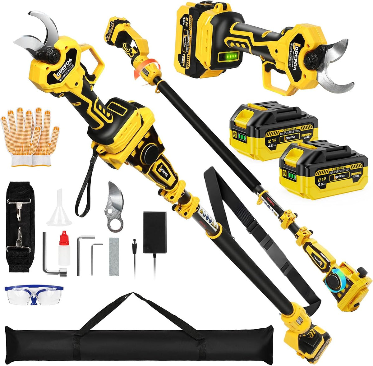 2-IN-1 Electric Pole Pruning Shears, 1.6" Cutting Diameter-Brushless Motor, Cordless Power Pruner with Extension Pole, Total Reach of Max 15.58FT, 2×4.0Ah Battery, SK5 Blade×2, LCD,for Garden Trimming