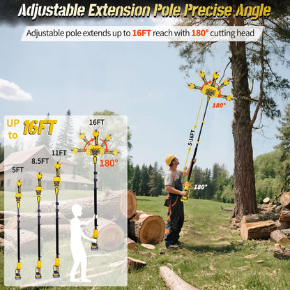 2-IN-1 Electric Pole Pruning Shears, 1.6" Cutting Diameter-Brushless Motor, Cordless Power Pruner with Extension Pole, Total Reach of Max 15.58FT, 2×4.0Ah Battery, SK5 Blade×2, LCD,for Garden Trimming