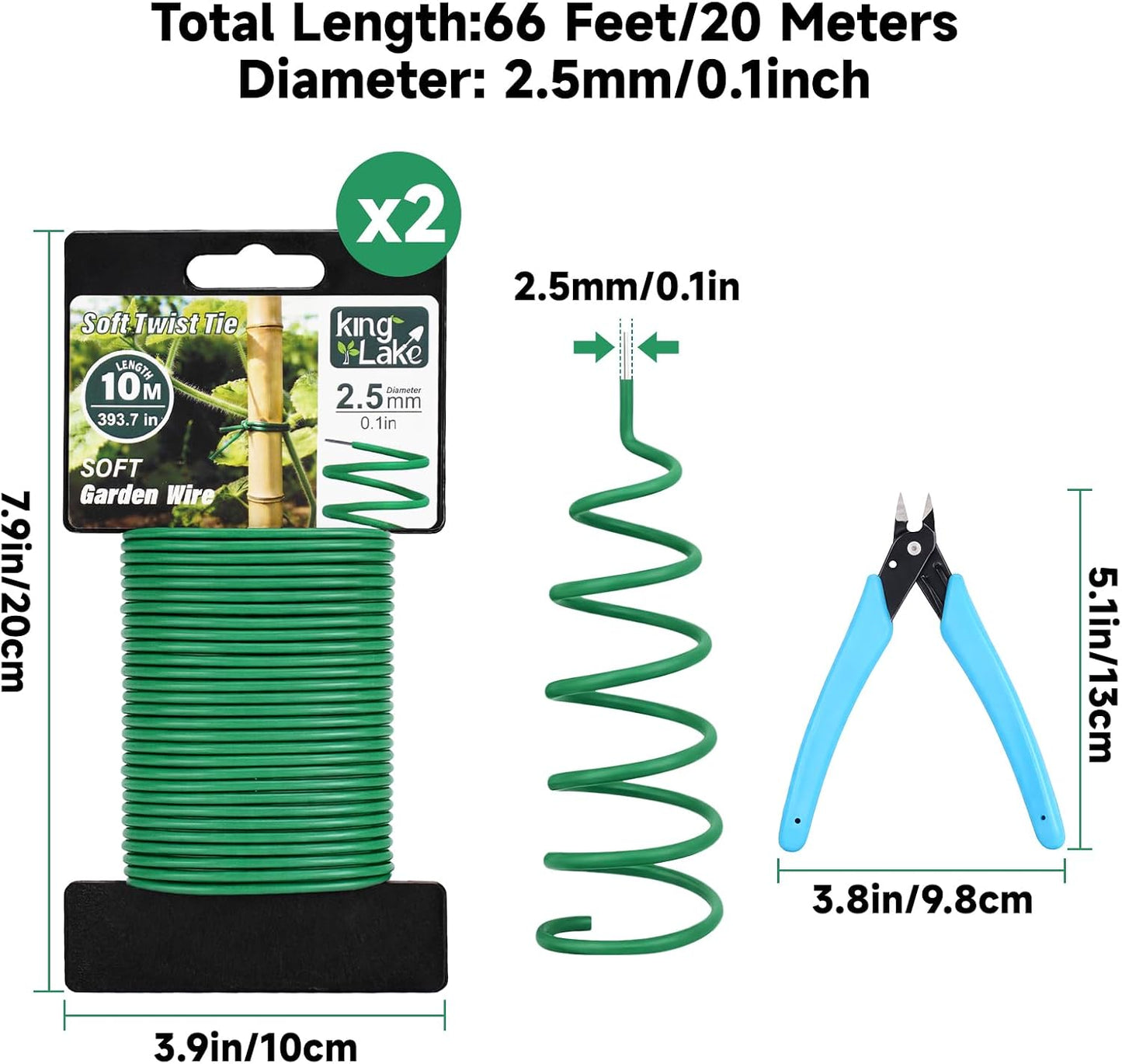 Green Garden Wire with Pliers - 66 Feet 3.5mm Garden Ties Soft Plant Twist Ties Plant Wire for Climbing Plants Tomatoes Support Vines Vegetables Flowers Indoor & Outdoor Gardening Training