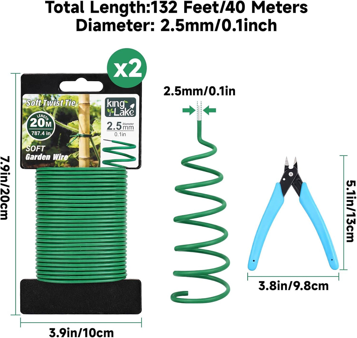 Green Garden Wire with Pliers - 66 Feet 3.5mm Garden Ties Soft Plant Twist Ties Plant Wire for Climbing Plants Tomatoes Support Vines Vegetables Flowers Indoor & Outdoor Gardening Training