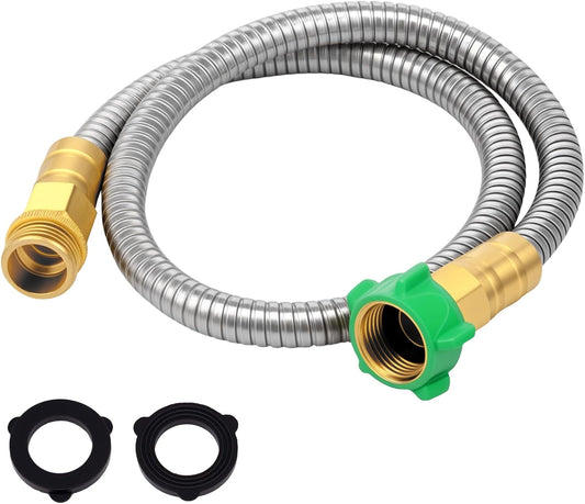 Short Garden Hose 5 FT, 304 Stainless Steel Garden Leader Hose with Female to Male Metal Connector, Leak Proof Drinking Water Hoses, Flexible Lightweight Extension Connection Pipe for Cleaning Car