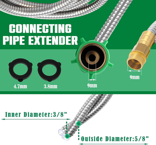 Short Garden Hose 5 FT, 304 Stainless Steel Garden Leader Hose with Female to Male Metal Connector, Leak Proof Drinking Water Hoses, Flexible Lightweight Extension Connection Pipe for Cleaning Car