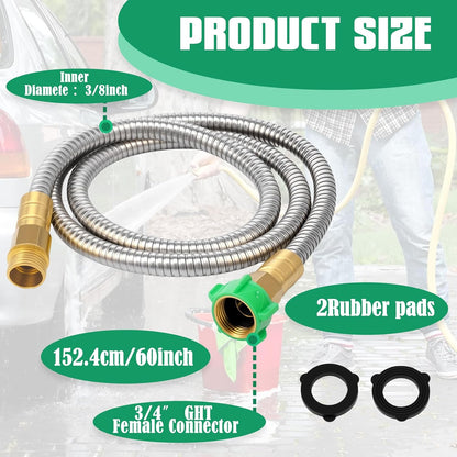 Short Garden Hose 5 FT, 304 Stainless Steel Garden Leader Hose with Female to Male Metal Connector, Leak Proof Drinking Water Hoses, Flexible Lightweight Extension Connection Pipe for Cleaning Car