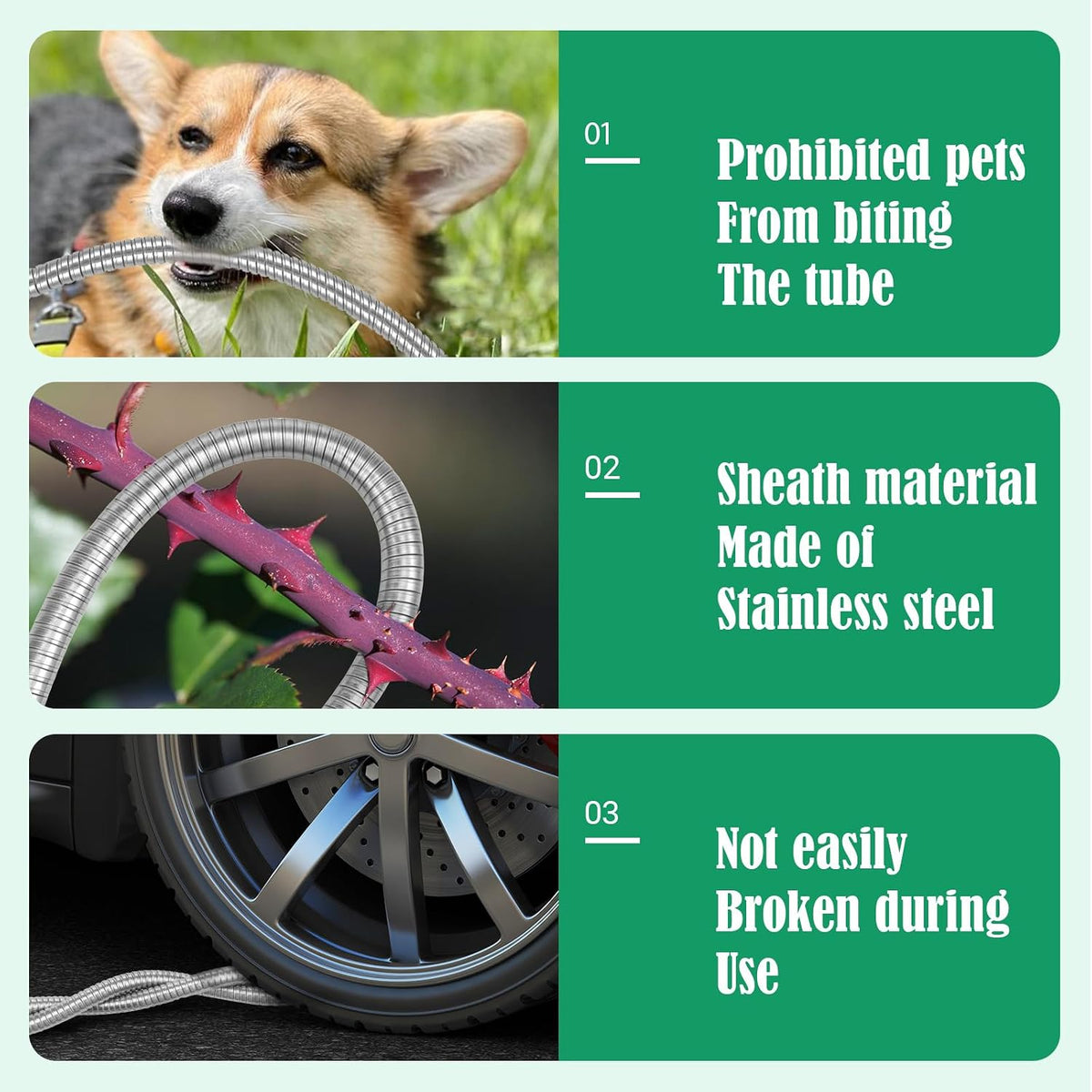 Short Garden Hose 5 FT, 304 Stainless Steel Garden Leader Hose with Female to Male Metal Connector, Leak Proof Drinking Water Hoses, Flexible Lightweight Extension Connection Pipe for Cleaning Car