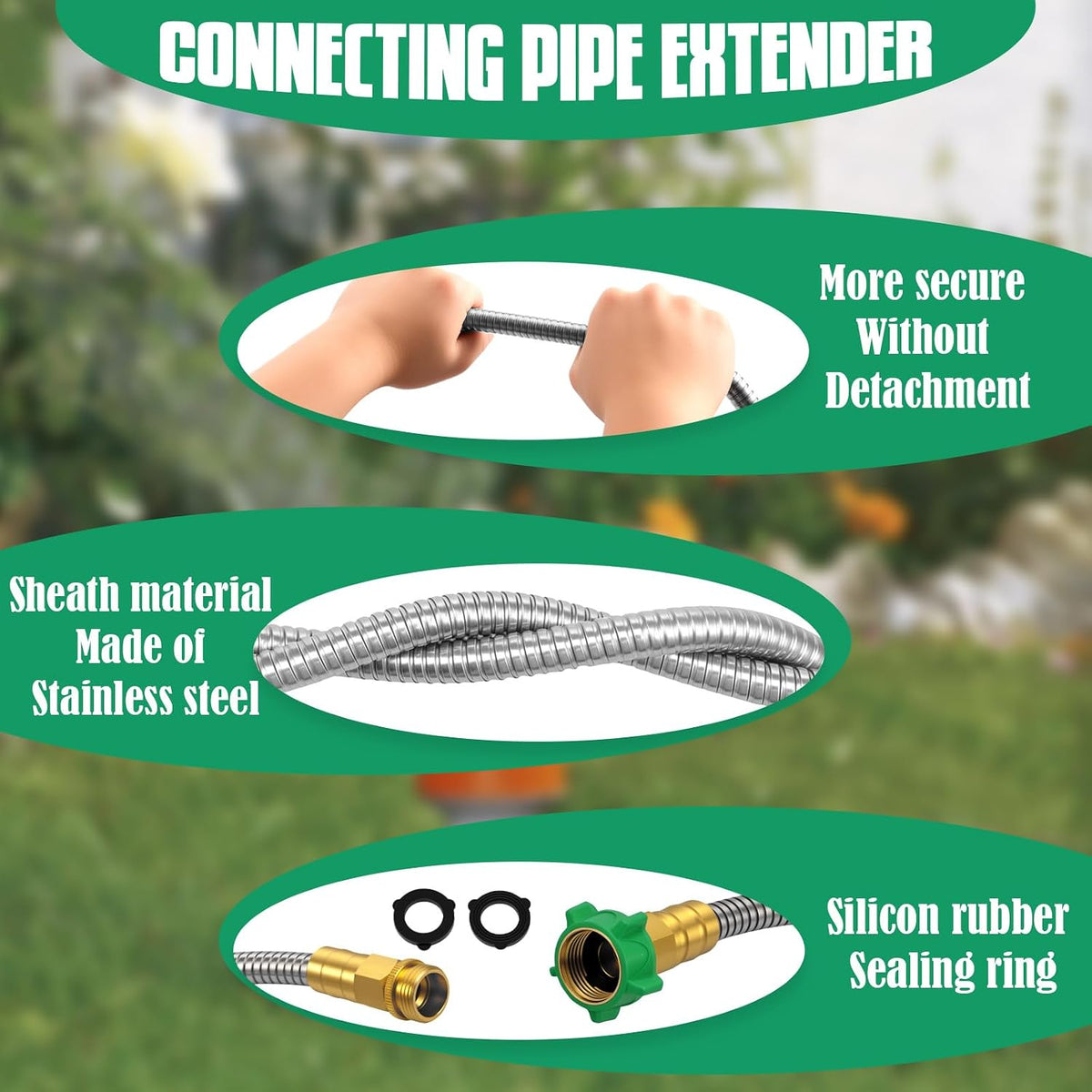 Short Garden Hose 5 FT, 304 Stainless Steel Garden Leader Hose with Female to Male Metal Connector, Leak Proof Drinking Water Hoses, Flexible Lightweight Extension Connection Pipe for Cleaning Car