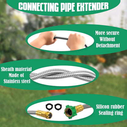Short Garden Hose 5 FT, 304 Stainless Steel Garden Leader Hose with Female to Male Metal Connector, Leak Proof Drinking Water Hoses, Flexible Lightweight Extension Connection Pipe for Cleaning Car