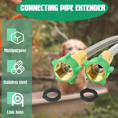 Short Garden Hose 5 FT, 304 Stainless Steel Garden Leader Hose with Female to Male Metal Connector, Leak Proof Drinking Water Hoses, Flexible Lightweight Extension Connection Pipe for Cleaning Car