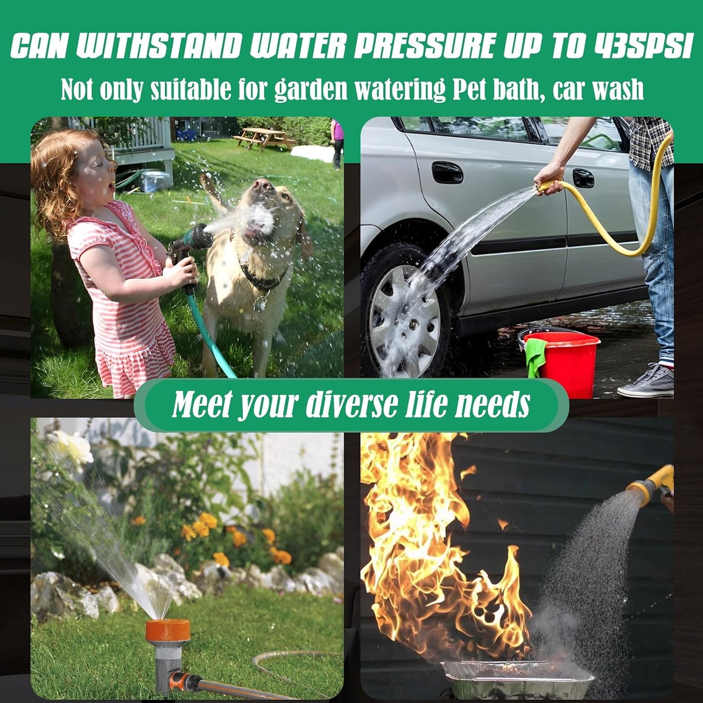 Short Garden Hose 5 FT, 304 Stainless Steel Garden Leader Hose with Female to Male Metal Connector, Leak Proof Drinking Water Hoses, Flexible Lightweight Extension Connection Pipe for Cleaning Car