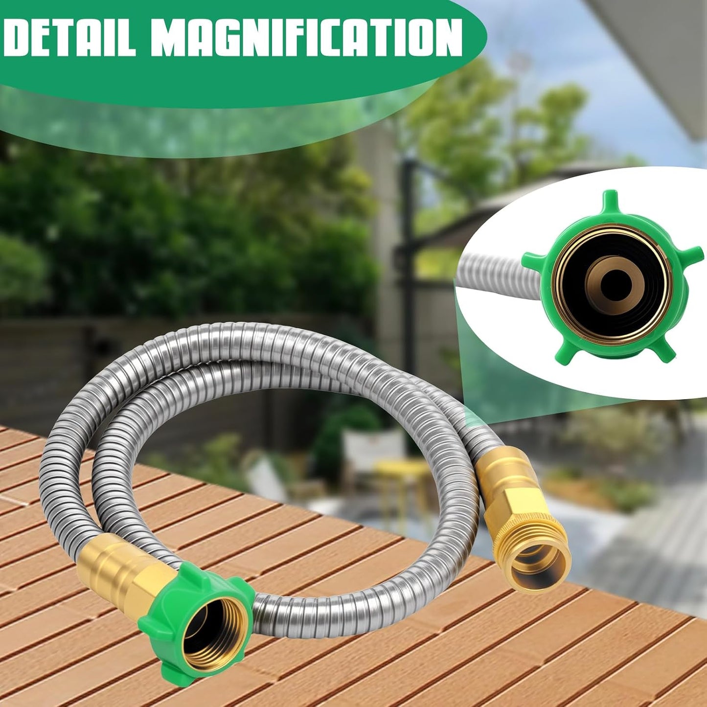 Short Garden Hose 5 FT, 304 Stainless Steel Garden Leader Hose with Female to Male Metal Connector, Leak Proof Drinking Water Hoses, Flexible Lightweight Extension Connection Pipe for Cleaning Car