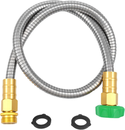 Short Garden Hose 5 FT, 304 Stainless Steel Garden Leader Hose with Female to Male Metal Connector, Leak Proof Drinking Water Hoses, Flexible Lightweight Extension Connection Pipe for Cleaning Car