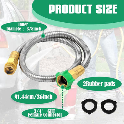 Short Garden Hose 5 FT, 304 Stainless Steel Garden Leader Hose with Female to Male Metal Connector, Leak Proof Drinking Water Hoses, Flexible Lightweight Extension Connection Pipe for Cleaning Car