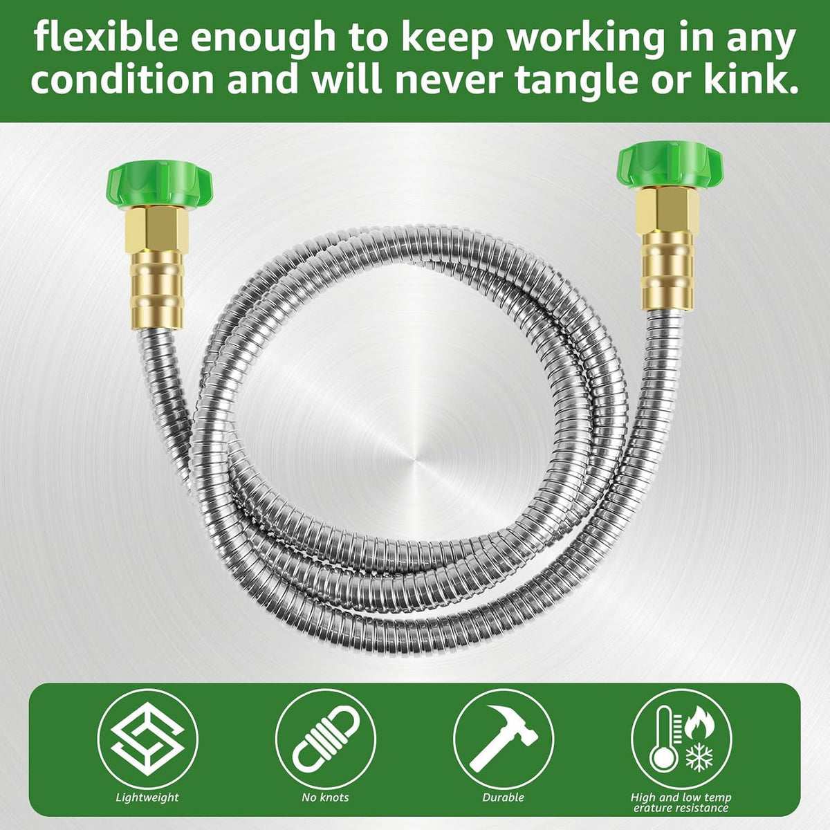 Short Garden Hose 5 FT, 304 Stainless Steel Garden Leader Hose with Female to Male Metal Connector, Leak Proof Drinking Water Hoses, Flexible Lightweight Extension Connection Pipe for Cleaning Car