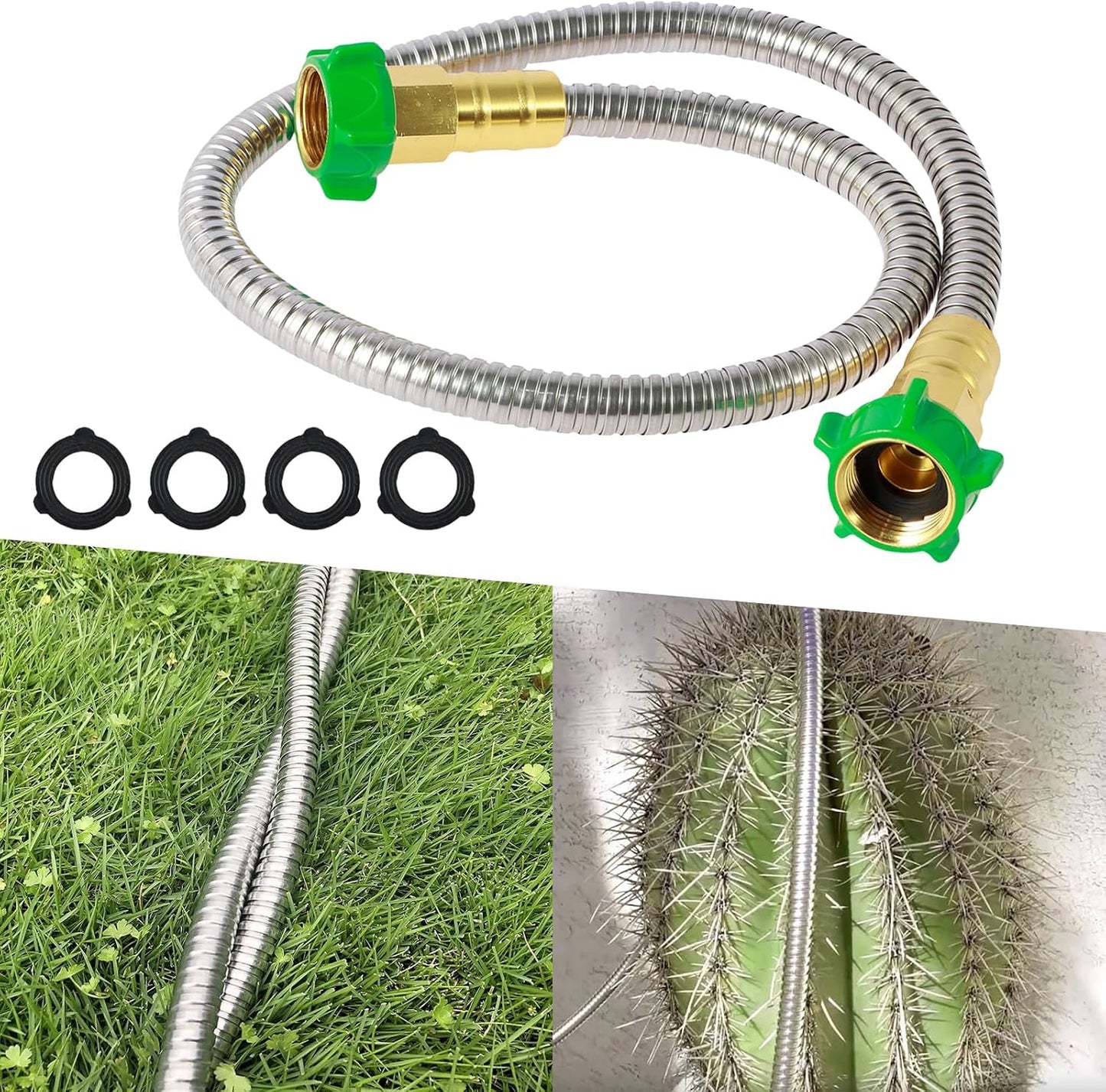 Short Garden Hose 5 FT, 304 Stainless Steel Garden Leader Hose with Female to Male Metal Connector, Leak Proof Drinking Water Hoses, Flexible Lightweight Extension Connection Pipe for Cleaning Car