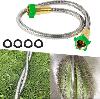Short Garden Hose 5 FT, 304 Stainless Steel Garden Leader Hose with Female to Male Metal Connector, Leak Proof Drinking Water Hoses, Flexible Lightweight Extension Connection Pipe for Cleaning Car