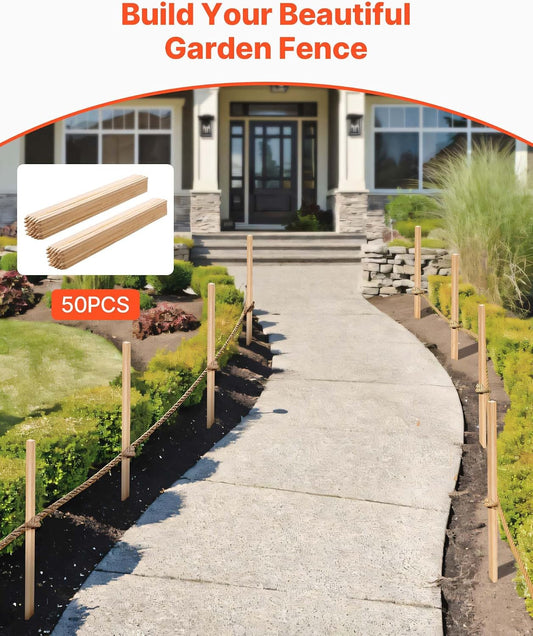 Wooden Garden Stakes, 50 Pcs 36x0.75x0.75 in Survey Grading Stakes, Garden Ground Stake with Sharp Point, Fir Wood Plant Support Stake, Sign Posts for Silt Fence Backyard Boundaries Baselines
