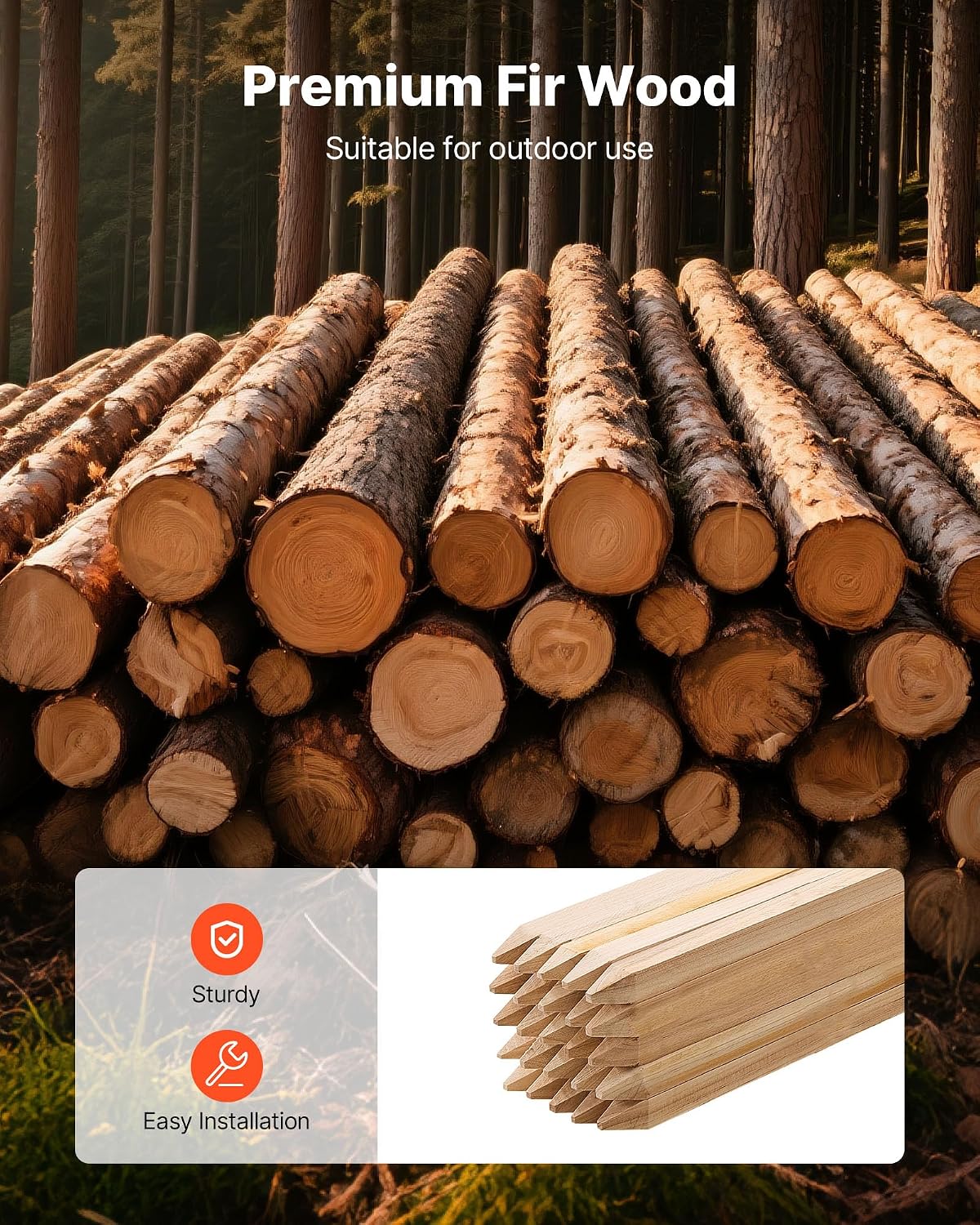 Wooden Garden Stakes, 50 Pcs 36x0.75x0.75 in Survey Grading Stakes, Garden Ground Stake with Sharp Point, Fir Wood Plant Support Stake, Sign Posts for Silt Fence Backyard Boundaries Baselines
