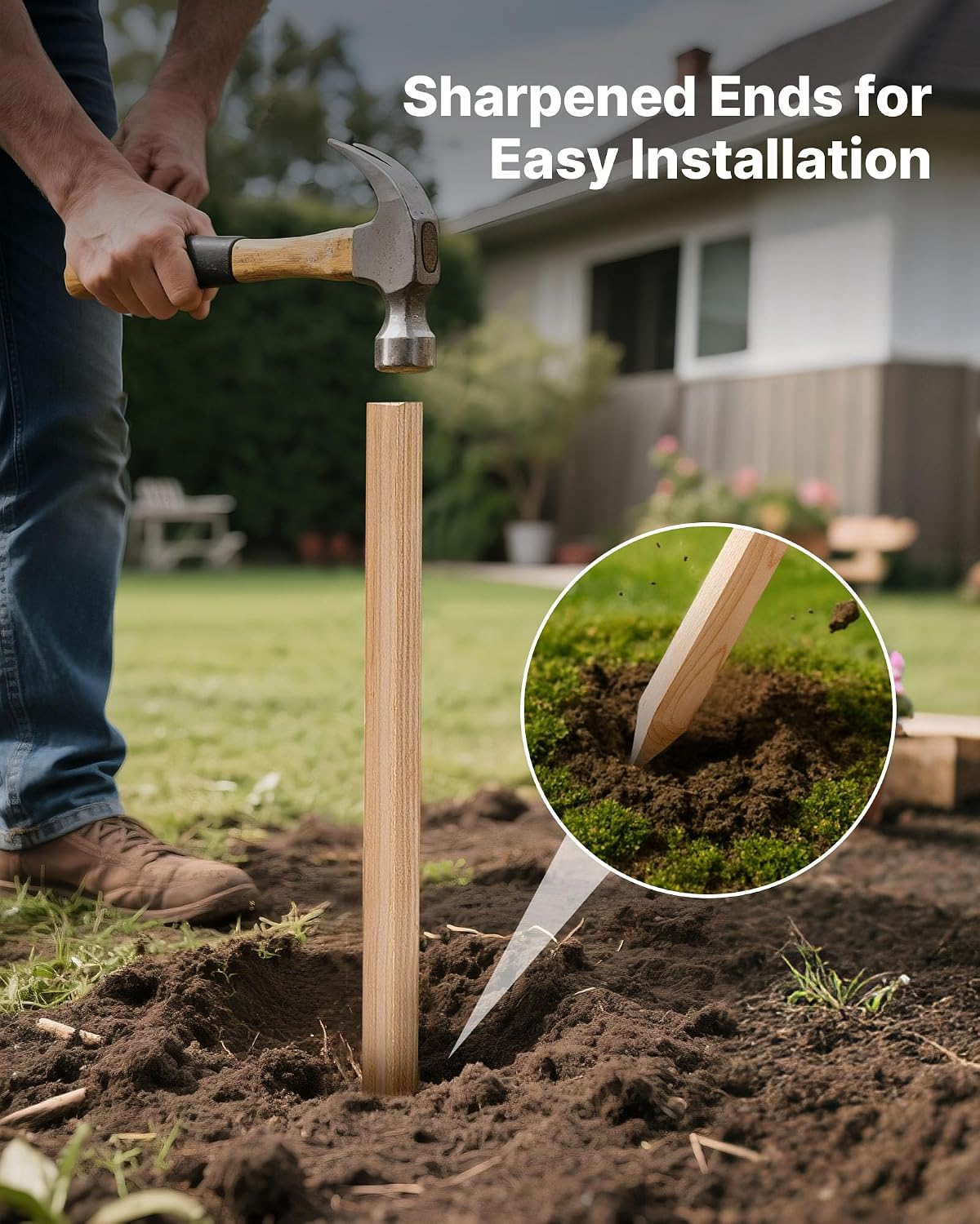 Wooden Garden Stakes, 50 Pcs 36x0.75x0.75 in Survey Grading Stakes, Garden Ground Stake with Sharp Point, Fir Wood Plant Support Stake, Sign Posts for Silt Fence Backyard Boundaries Baselines