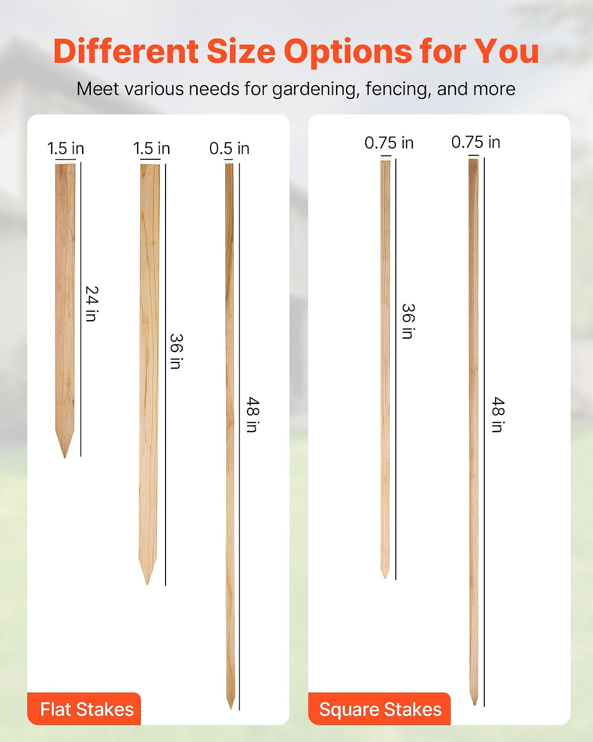 Wooden Garden Stakes, 50 Pcs 36x0.75x0.75 in Survey Grading Stakes, Garden Ground Stake with Sharp Point, Fir Wood Plant Support Stake, Sign Posts for Silt Fence Backyard Boundaries Baselines