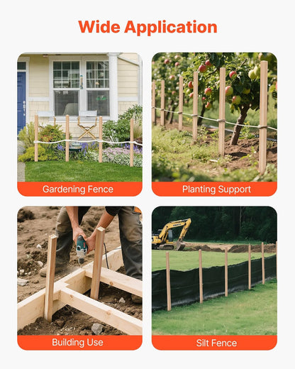 Wooden Garden Stakes, 50 Pcs 36x0.75x0.75 in Survey Grading Stakes, Garden Ground Stake with Sharp Point, Fir Wood Plant Support Stake, Sign Posts for Silt Fence Backyard Boundaries Baselines