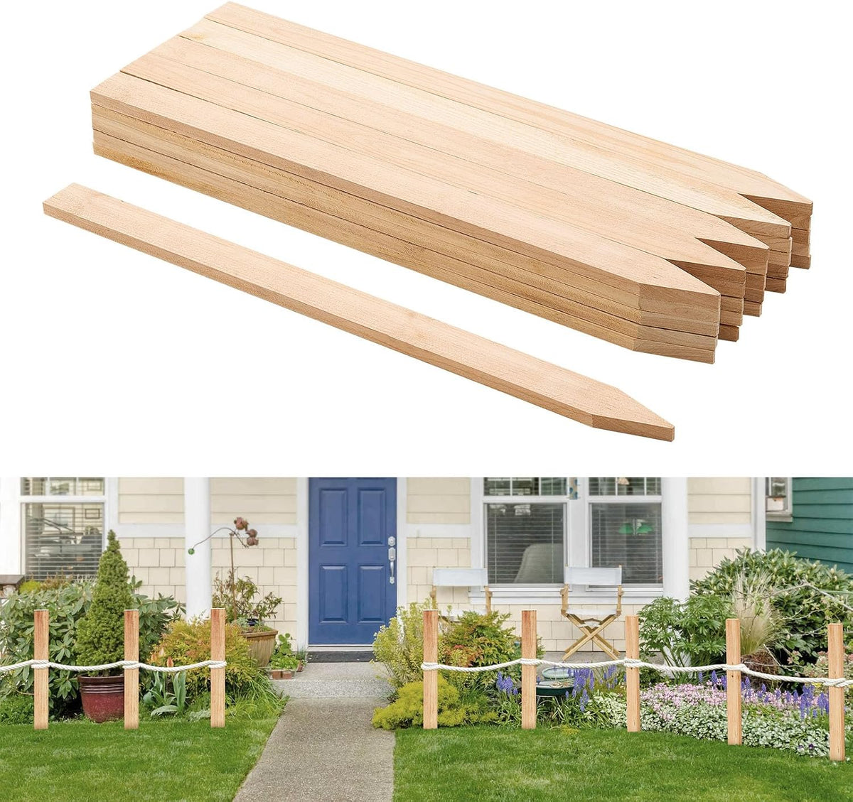 Wooden Garden Stakes, 50 Pcs 36x0.75x0.75 in Survey Grading Stakes, Garden Ground Stake with Sharp Point, Fir Wood Plant Support Stake, Sign Posts for Silt Fence Backyard Boundaries Baselines