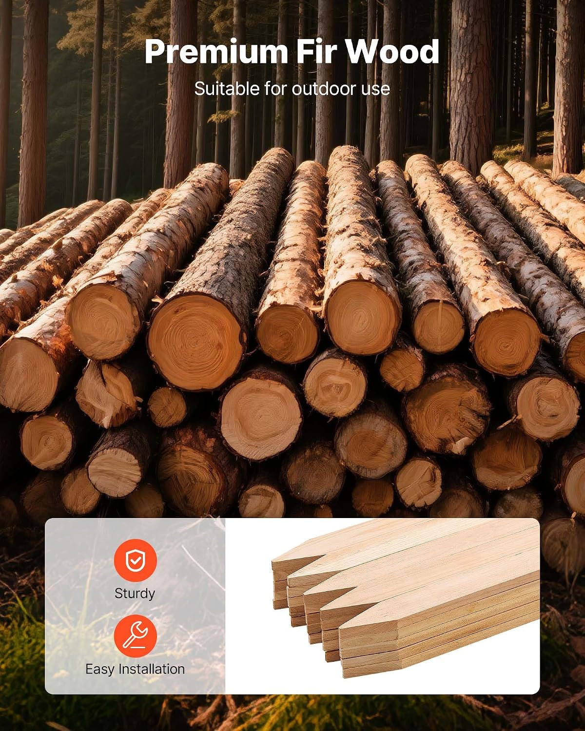 Wooden Garden Stakes, 50 Pcs 36x0.75x0.75 in Survey Grading Stakes, Garden Ground Stake with Sharp Point, Fir Wood Plant Support Stake, Sign Posts for Silt Fence Backyard Boundaries Baselines