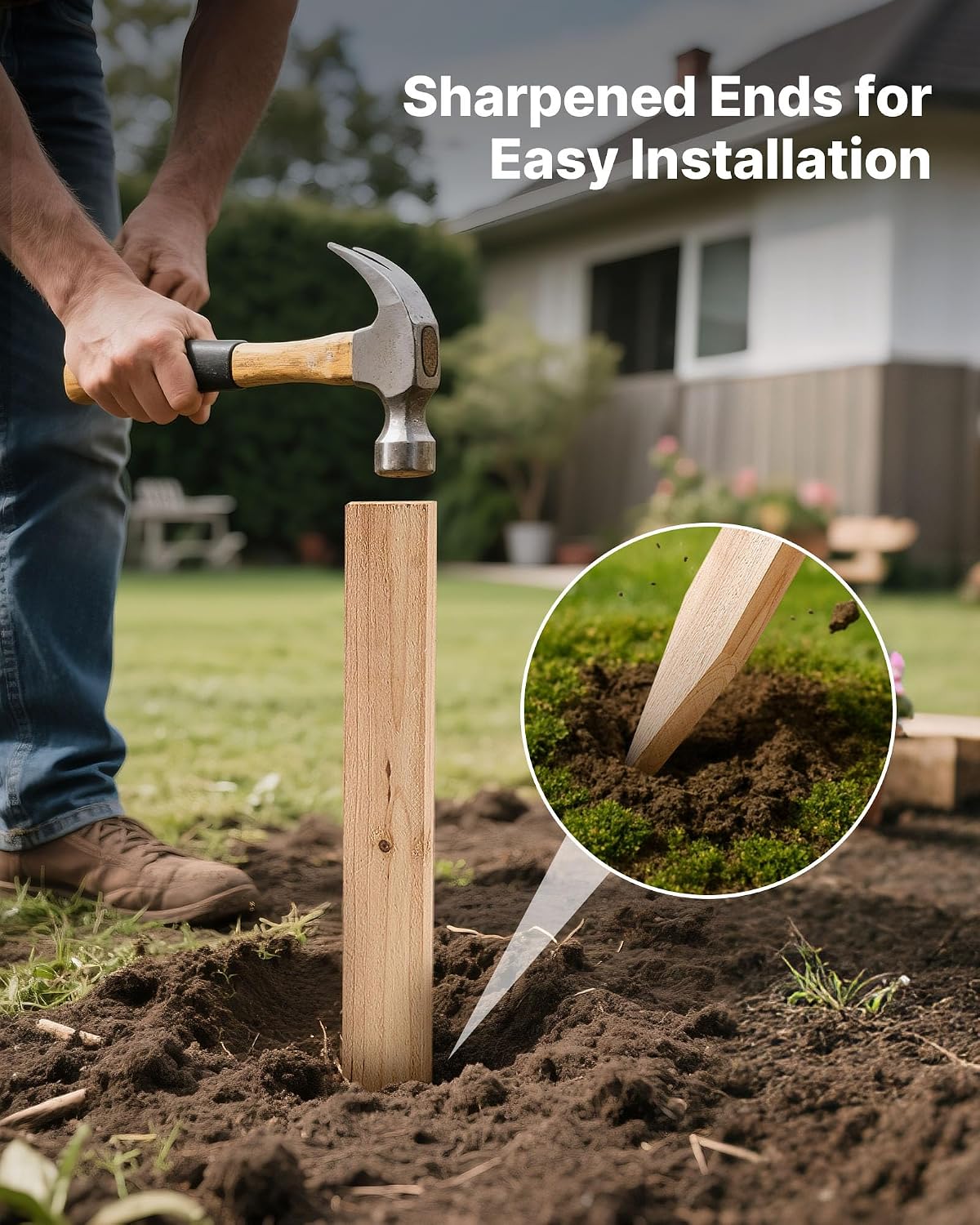 Wooden Garden Stakes, 50 Pcs 36x0.75x0.75 in Survey Grading Stakes, Garden Ground Stake with Sharp Point, Fir Wood Plant Support Stake, Sign Posts for Silt Fence Backyard Boundaries Baselines