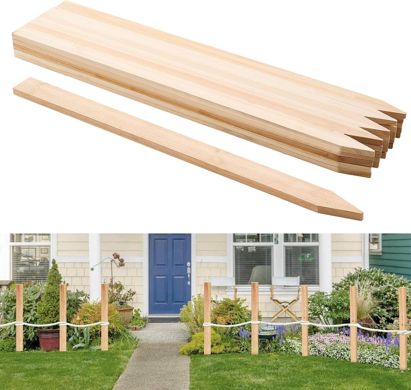 Wooden Garden Stakes, 50 Pcs 36x0.75x0.75 in Survey Grading Stakes, Garden Ground Stake with Sharp Point, Fir Wood Plant Support Stake, Sign Posts for Silt Fence Backyard Boundaries Baselines