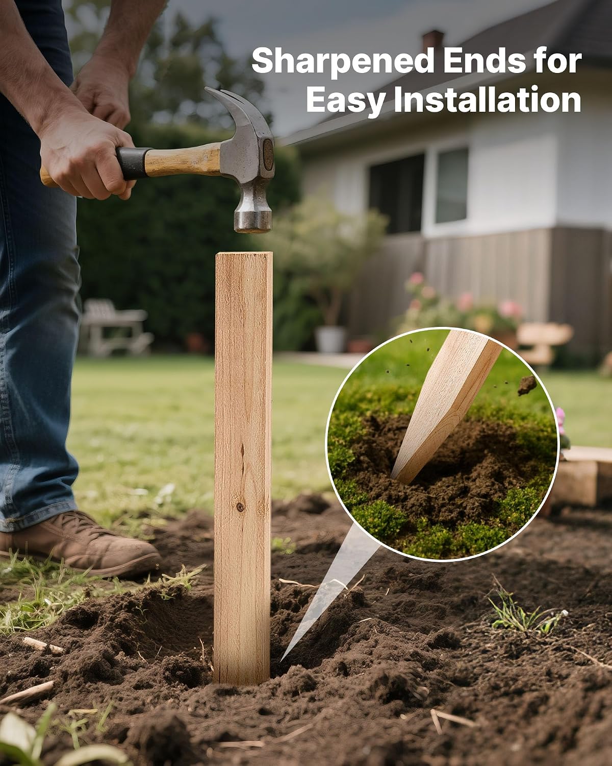 Wooden Garden Stakes, 50 Pcs 36x0.75x0.75 in Survey Grading Stakes, Garden Ground Stake with Sharp Point, Fir Wood Plant Support Stake, Sign Posts for Silt Fence Backyard Boundaries Baselines