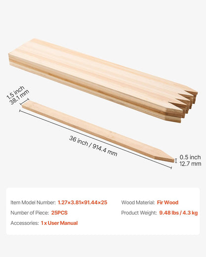 Wooden Garden Stakes, 50 Pcs 36x0.75x0.75 in Survey Grading Stakes, Garden Ground Stake with Sharp Point, Fir Wood Plant Support Stake, Sign Posts for Silt Fence Backyard Boundaries Baselines