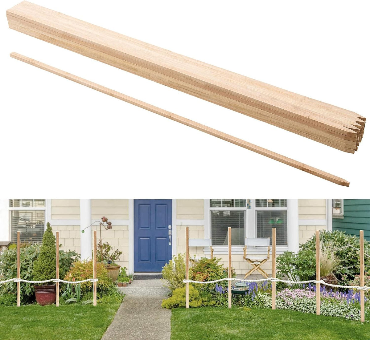 Wooden Garden Stakes, 50 Pcs 36x0.75x0.75 in Survey Grading Stakes, Garden Ground Stake with Sharp Point, Fir Wood Plant Support Stake, Sign Posts for Silt Fence Backyard Boundaries Baselines