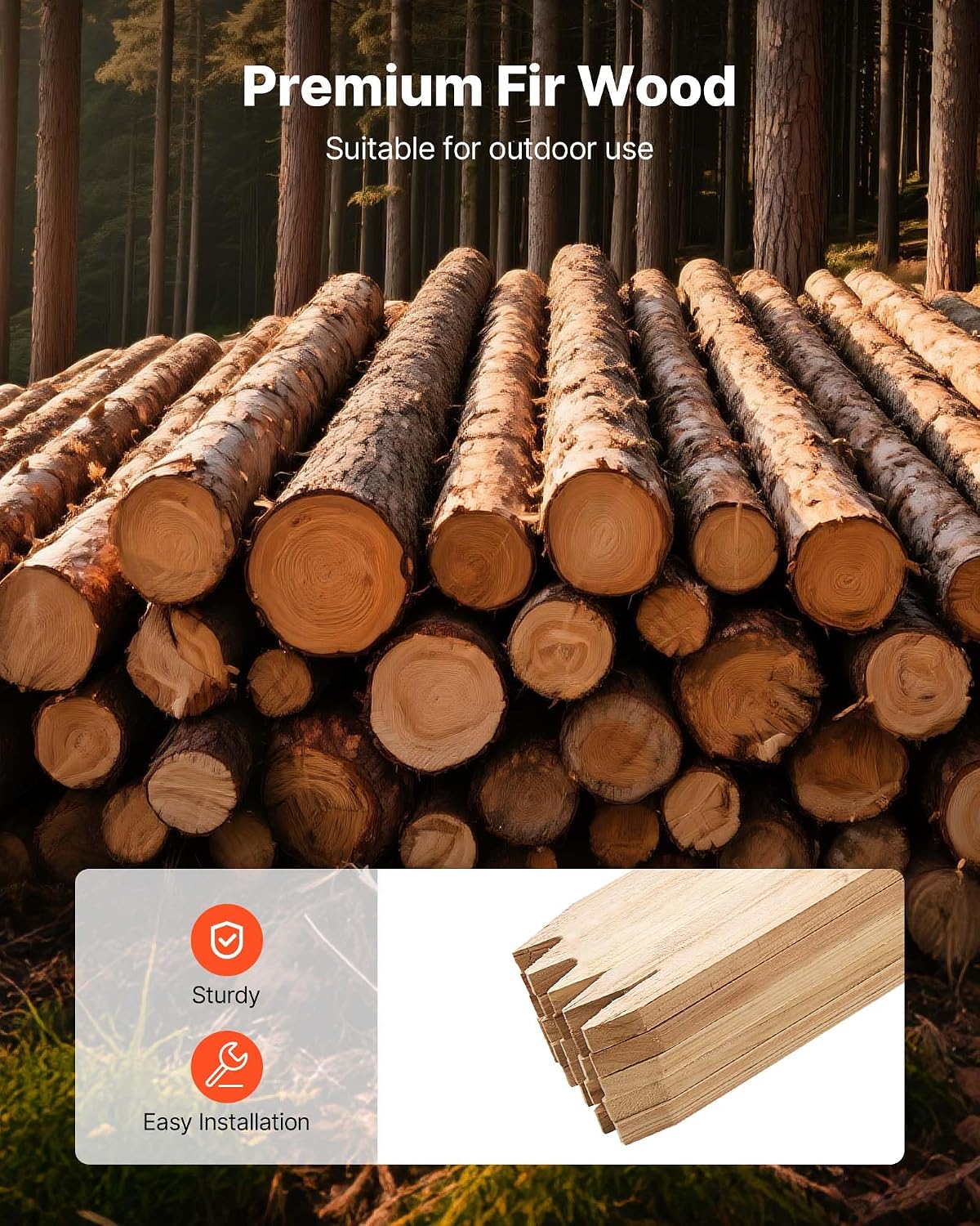 Wooden Garden Stakes, 50 Pcs 36x0.75x0.75 in Survey Grading Stakes, Garden Ground Stake with Sharp Point, Fir Wood Plant Support Stake, Sign Posts for Silt Fence Backyard Boundaries Baselines
