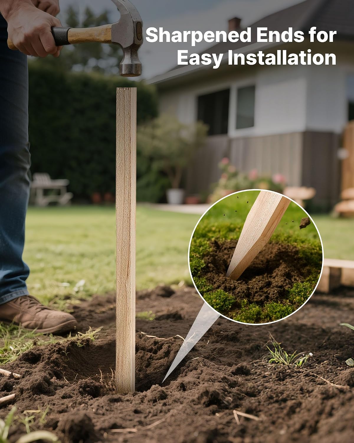 Wooden Garden Stakes, 50 Pcs 36x0.75x0.75 in Survey Grading Stakes, Garden Ground Stake with Sharp Point, Fir Wood Plant Support Stake, Sign Posts for Silt Fence Backyard Boundaries Baselines