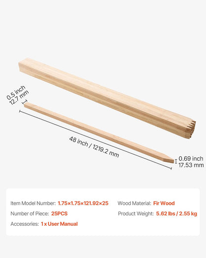 Wooden Garden Stakes, 50 Pcs 36x0.75x0.75 in Survey Grading Stakes, Garden Ground Stake with Sharp Point, Fir Wood Plant Support Stake, Sign Posts for Silt Fence Backyard Boundaries Baselines