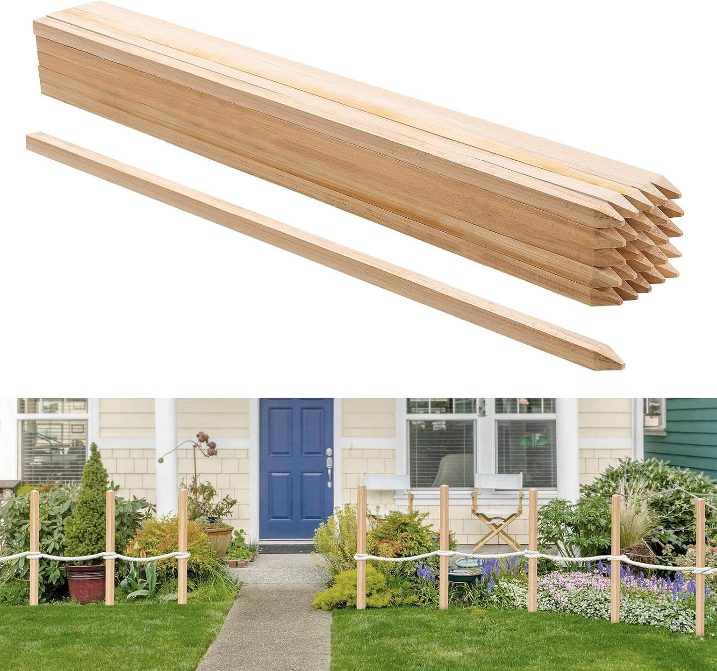 Wooden Garden Stakes, 50 Pcs 36x0.75x0.75 in Survey Grading Stakes, Garden Ground Stake with Sharp Point, Fir Wood Plant Support Stake, Sign Posts for Silt Fence Backyard Boundaries Baselines