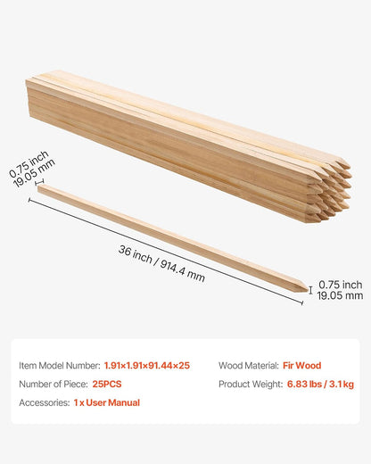 Wooden Garden Stakes, 50 Pcs 36x0.75x0.75 in Survey Grading Stakes, Garden Ground Stake with Sharp Point, Fir Wood Plant Support Stake, Sign Posts for Silt Fence Backyard Boundaries Baselines