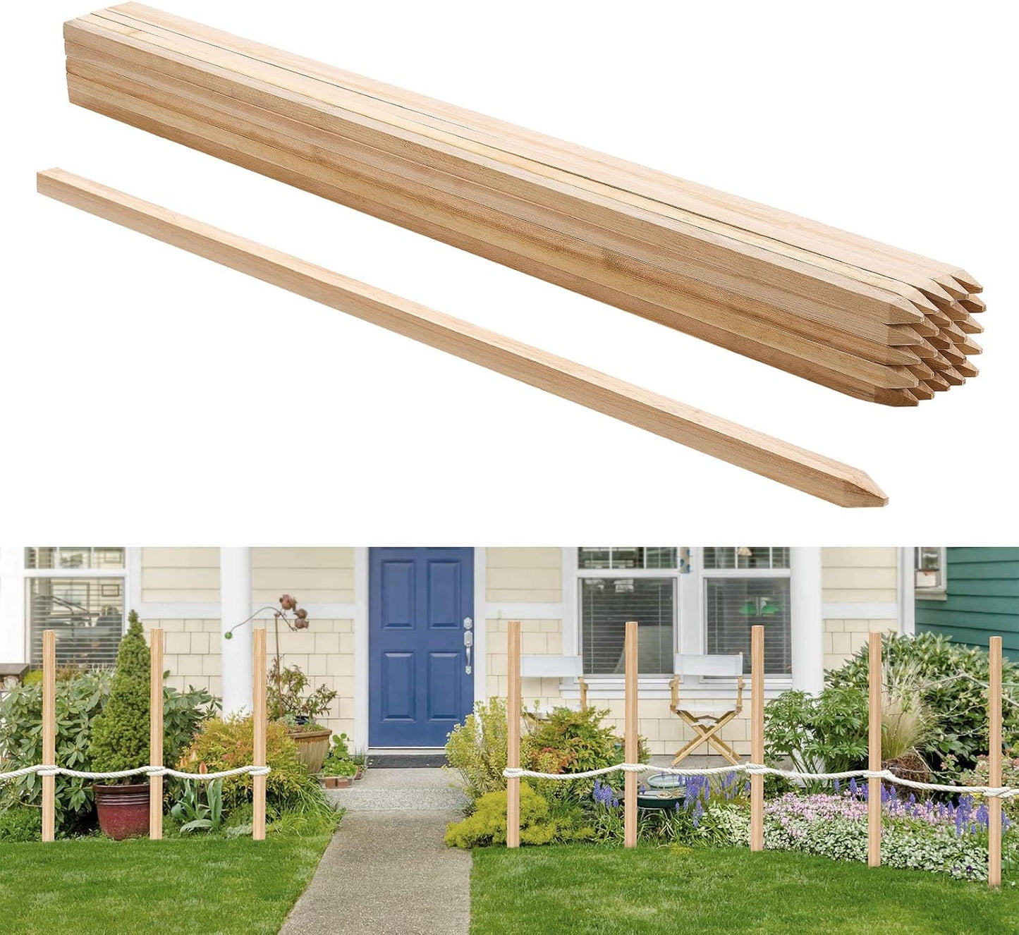Wooden Garden Stakes, 50 Pcs 36x0.75x0.75 in Survey Grading Stakes, Garden Ground Stake with Sharp Point, Fir Wood Plant Support Stake, Sign Posts for Silt Fence Backyard Boundaries Baselines