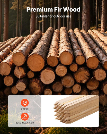 Wooden Garden Stakes, 50 Pcs 36x0.75x0.75 in Survey Grading Stakes, Garden Ground Stake with Sharp Point, Fir Wood Plant Support Stake, Sign Posts for Silt Fence Backyard Boundaries Baselines