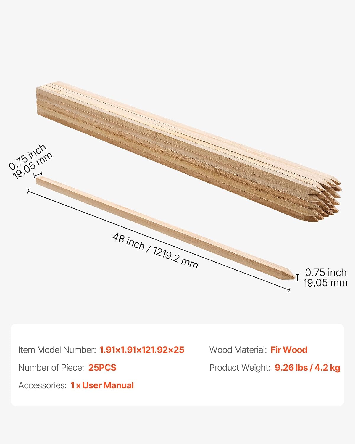 Wooden Garden Stakes, 50 Pcs 36x0.75x0.75 in Survey Grading Stakes, Garden Ground Stake with Sharp Point, Fir Wood Plant Support Stake, Sign Posts for Silt Fence Backyard Boundaries Baselines