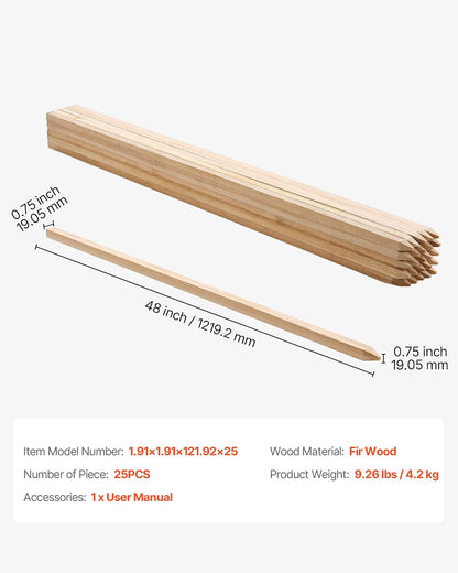Wooden Garden Stakes, 50 Pcs 36x0.75x0.75 in Survey Grading Stakes, Garden Ground Stake with Sharp Point, Fir Wood Plant Support Stake, Sign Posts for Silt Fence Backyard Boundaries Baselines