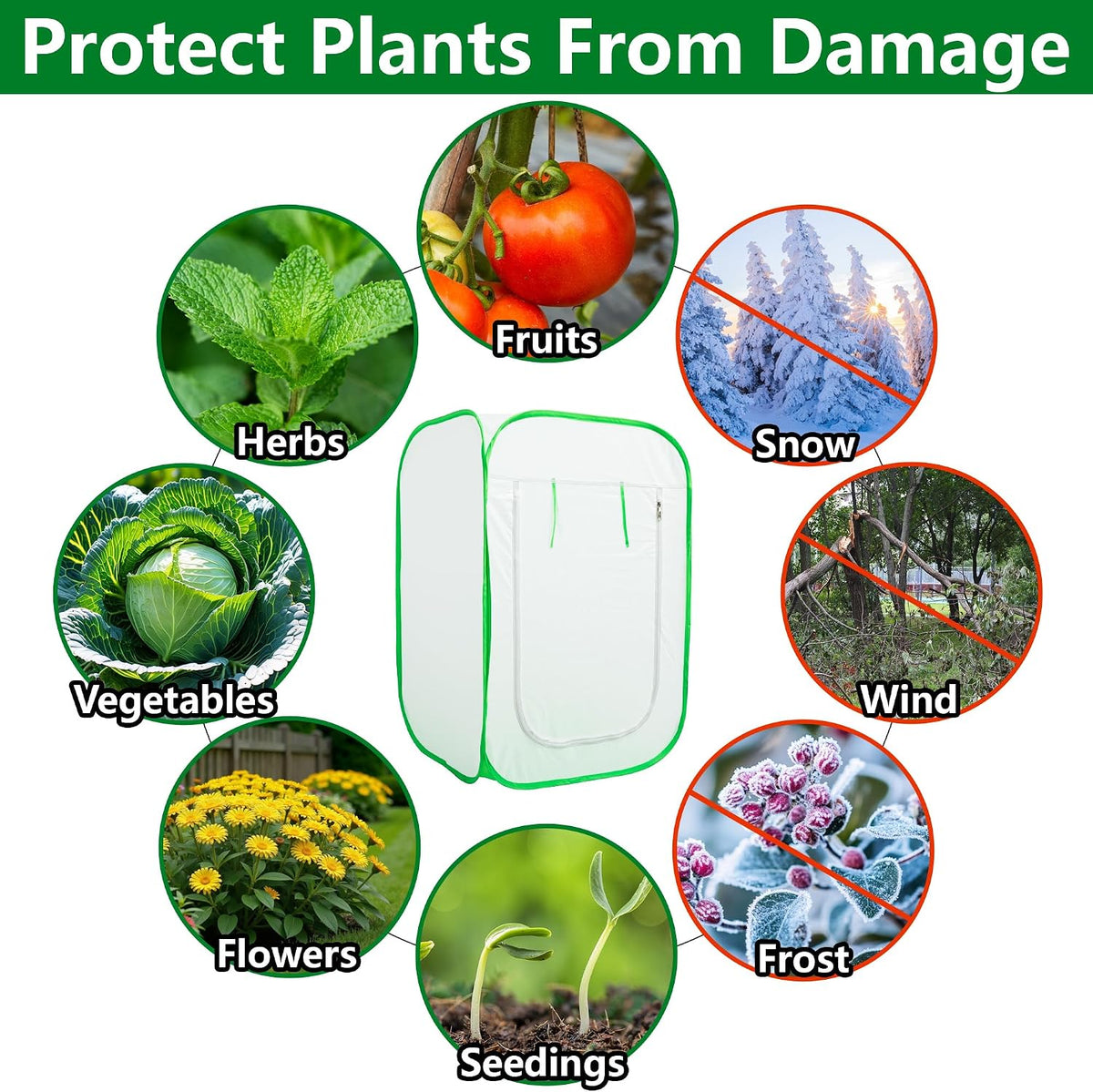 24x24x36 in Pop Up Winter Frost Plant Cover, Plants Freeze Protection Tent