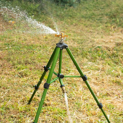 Impact Sprinkler on Tripod Base, Heavy Duty Brass Sprinklers for Yard Lawn Garden, 0-360 Degree Large Area Coverage, 3/4 Inch Connector Extension Legs Flip Locks with Brass Sprinkler Head
