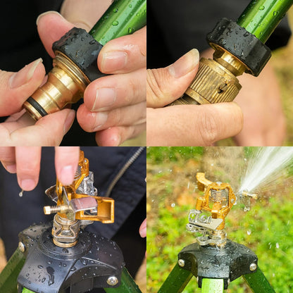Impact Sprinkler on Tripod Base, Heavy Duty Brass Sprinklers for Yard Lawn Garden, 0-360 Degree Large Area Coverage, 3/4 Inch Connector Extension Legs Flip Locks with Brass Sprinkler Head