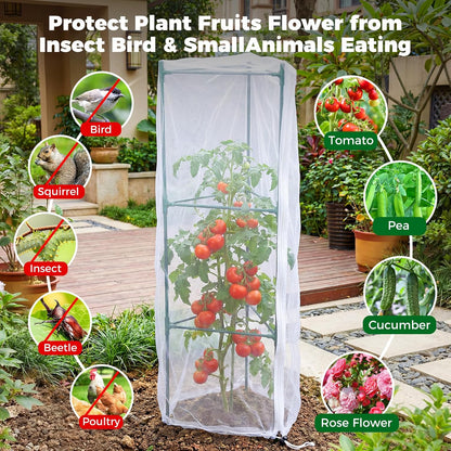 3Pcs Garden Bird Netting Plant Cover for Tomato Cage, 67" x 17.7" Insect Bird Barrier Tomato Cage Net with Zipper, Tomato Trellis Plant Netting Cover for Square Tomatoes Cages Plants Garden Protection