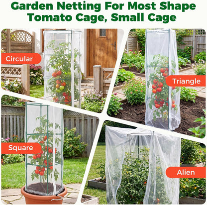 3Pcs Garden Bird Netting Plant Cover for Tomato Cage, 67" x 17.7" Insect Bird Barrier Tomato Cage Net with Zipper, Tomato Trellis Plant Netting Cover for Square Tomatoes Cages Plants Garden Protection