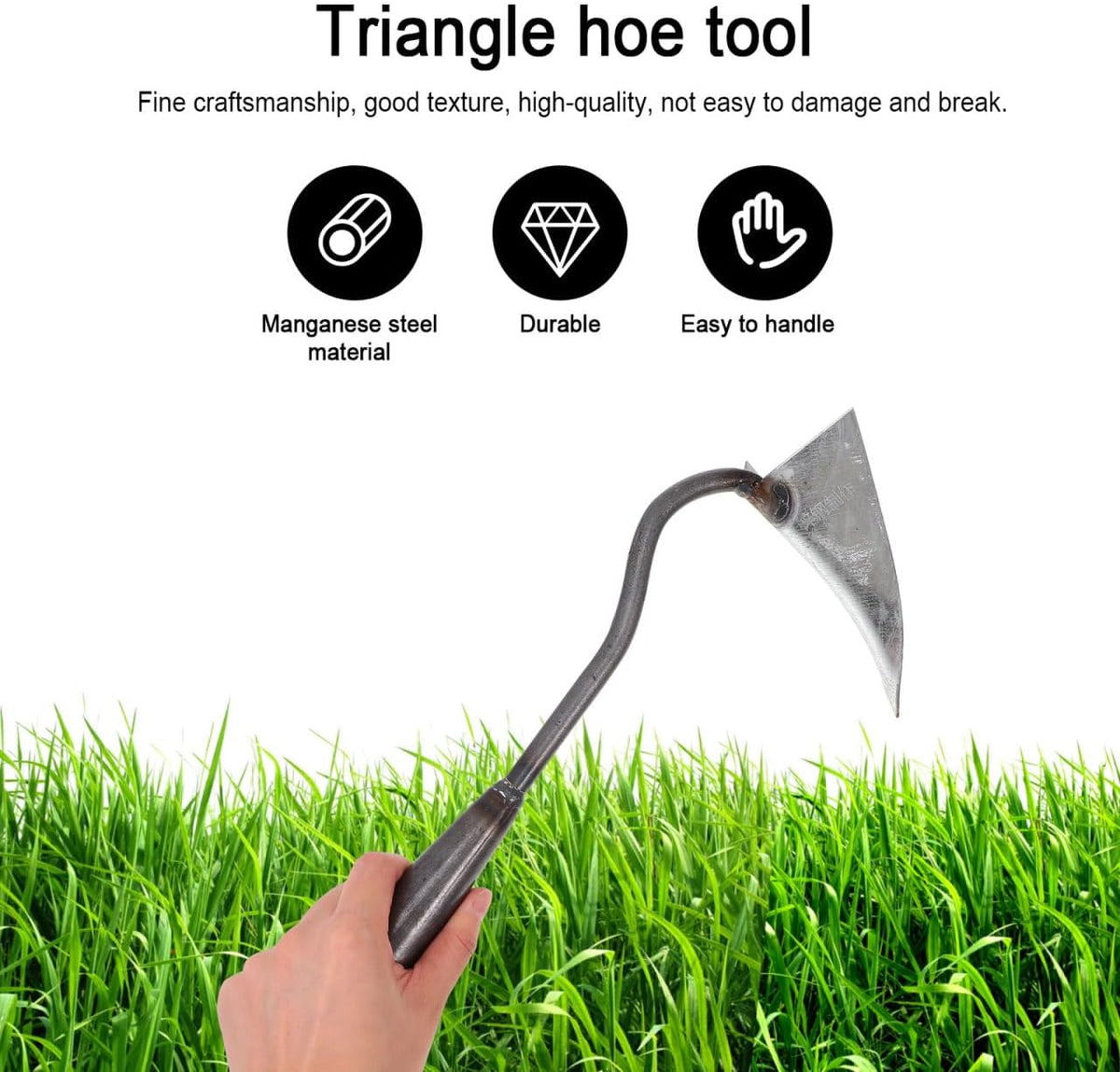 Triangle Hoe 12.4 Inch Manual Garden Cultivator with Sturdy Iron Head for Soil Digging Weeding and Manuring in Home Lawn and Farm Care