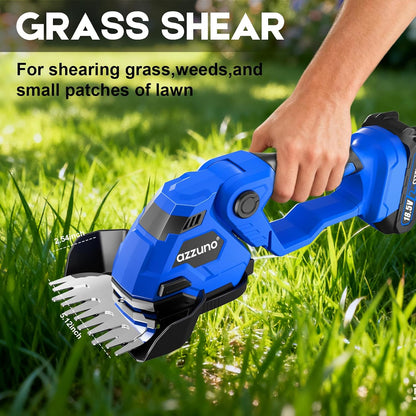 Hedge Trimmer Cordless, 21V Battery Powered Electric Hedge Trimmer Grass Shears with Battery and Charger Included, 2-in-1 Handheld Grass Cutter Shrub Trimmer for Gardens, Yards, Lawns