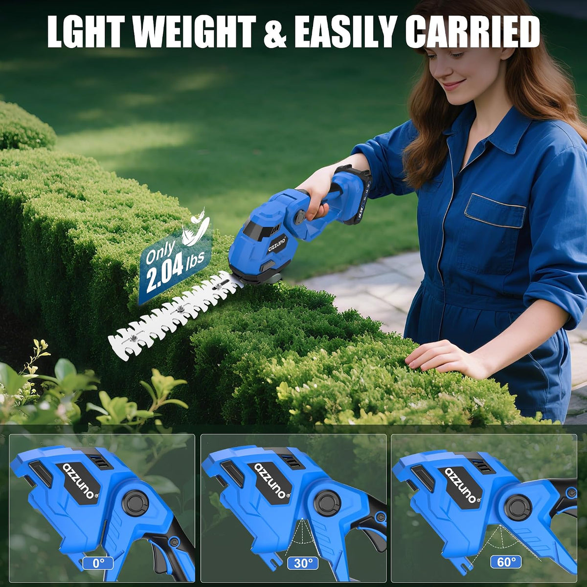 Hedge Trimmer Cordless, 21V Battery Powered Electric Hedge Trimmer Grass Shears with Battery and Charger Included, 2-in-1 Handheld Grass Cutter Shrub Trimmer for Gardens, Yards, Lawns