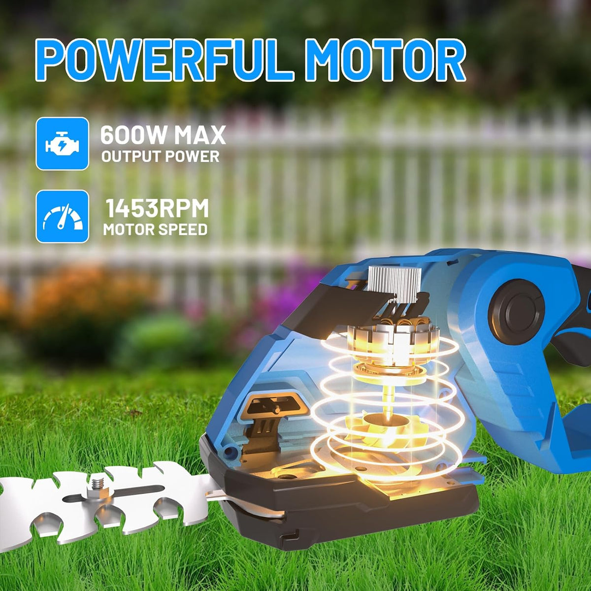 Hedge Trimmer Cordless, 21V Battery Powered Electric Hedge Trimmer Grass Shears with Battery and Charger Included, 2-in-1 Handheld Grass Cutter Shrub Trimmer for Gardens, Yards, Lawns